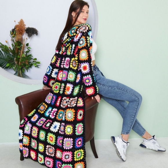 Crocheted Granny Square Cardigan Sweater xl xxl Homemade - Picture 5 of 10